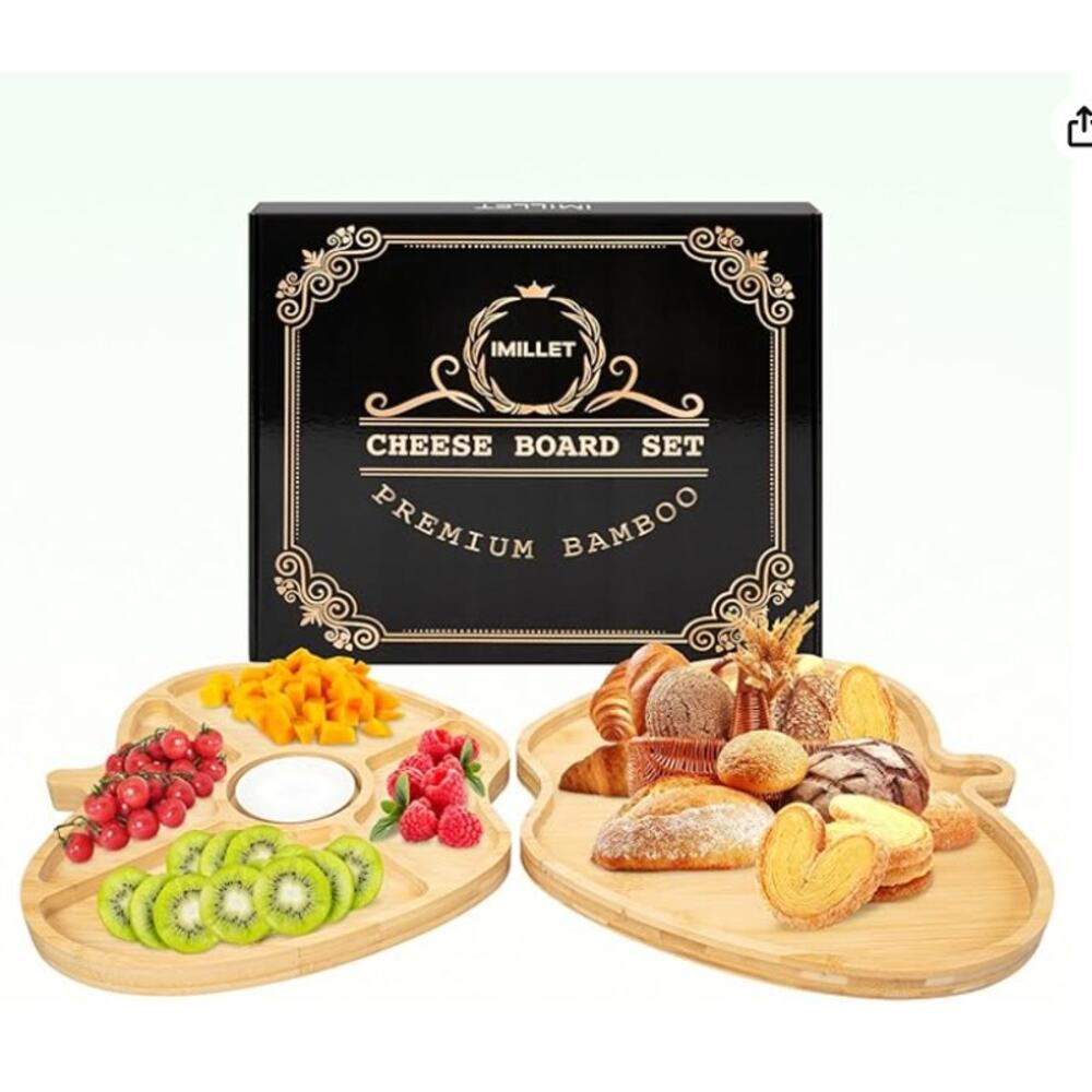2 Charcuterie Boards, Bamboo Cheese Board & Tray Board 15.5X13.3X1.8" each